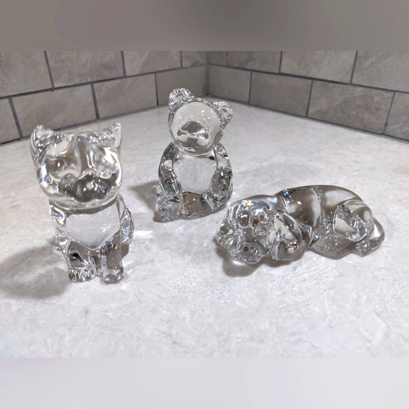 Princess House Pets Crystal Animal Figurine Set (Cat, Bear, Dog) - Picture 1 of 9
